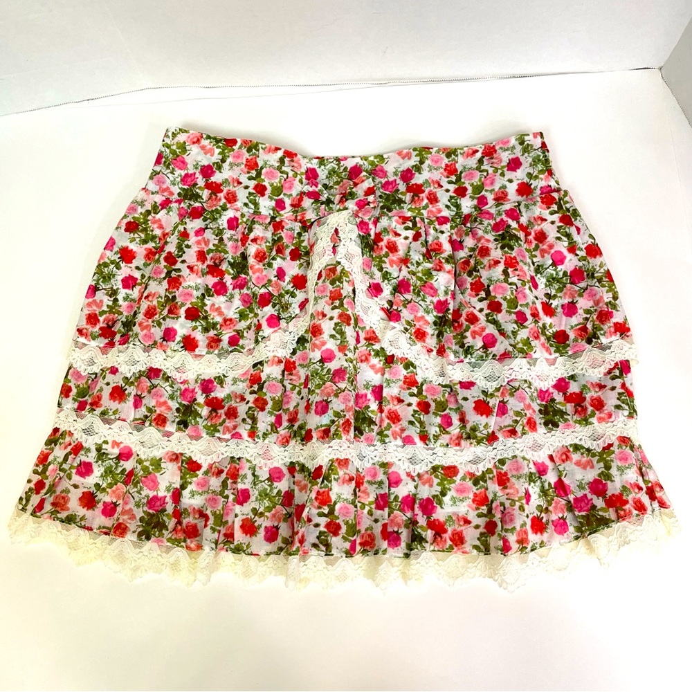 y2k coquette lace tiered floral mini skirt
